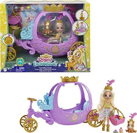 Imagem de Royal Enchantimals Royal Rolling Carriage Playset (8.09-in) com Peola Pony Doll (6-in) & Petite Animal Friend Figure, 7 Acessórios e Rodas que Rolam, Grande Presente para Crianças de 3 a 8 Anos