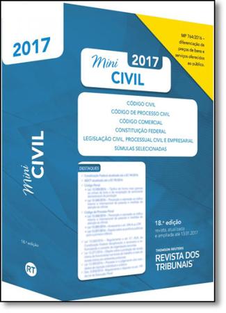 Imagem de Rt Mini Código 2017: Código Civil, Código de Processo Civil, Código Comercial, Constituição Federal, Legislação