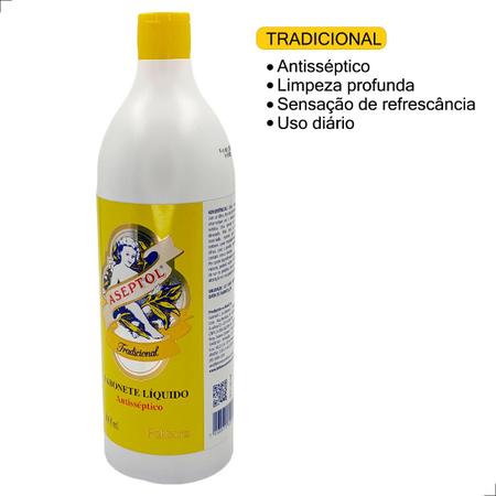 Imagem de Sabonete Líquido Aseptol 1000ml Tradicional Higiene Corpo Proteção Pele Antibacteriana Hidratante Suave Odonto Creche Hospitais