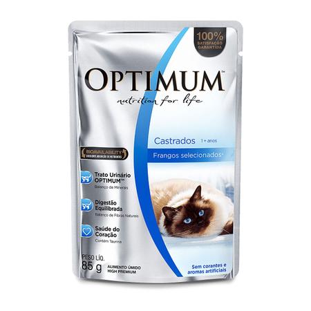 Imagem de Sache Optimum Gatos Adultos Castrados Frango 85g 10 unid Alimento Úmido Gato