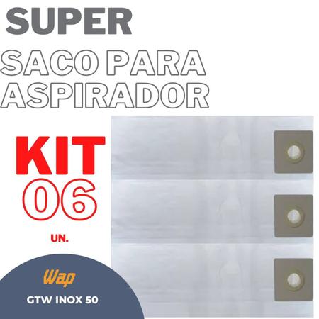 Imagem de Saco Aspirador Pó Wap GTW Inox 50 Kit c/06 Refil Descartável