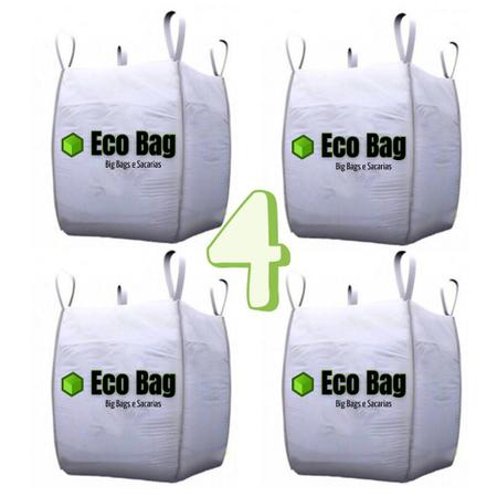 Imagem de Saco Big Bag 4 unidades Reforçado Resistente 1000kg 1m³ 90x90x120 cm Reciclagem Ensacar Jardinagem