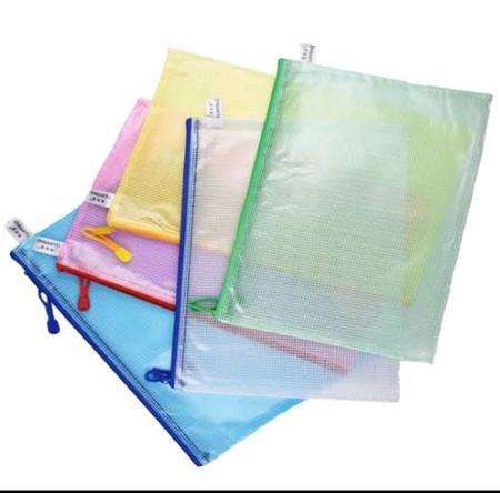 Imagem de Saco de arquivo de PVC com grade com zíper Saco de armazenamento de papelaria transparente A4