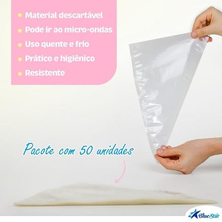 Saco Para Confeitar Bolo Profissional Manga de Confeitar Bolo Doce Tortas e  Bolo de Pote Bluestar Pack Com 50 Unidades (P=31cm)