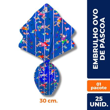 Imagem de Saco express envelope metalizado ovo da pascoa coelho corrida azul escuro (30x30 cm.) c/ 25 un.
