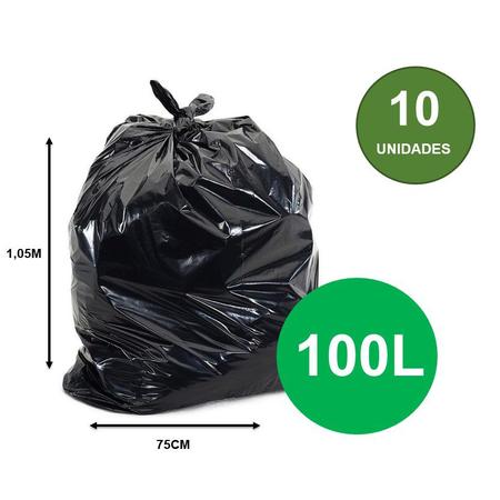 Saco Lixo Preto 100l 75x90 0,08 10un - LUMACK Imagem de Saco Lixo Preto 100l 75x90 0,08 10un
