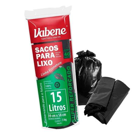 Imagem de Saco Lixo Preto Super Resistente Reforçado Extraforte Vabene Pacote Plástico 100% reciclado