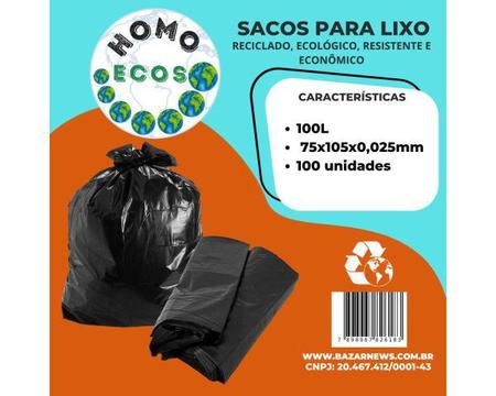 Imagem de Saco para lixo homo ecos - 100 litros - 100 unidades - reciclado, ecológico, resistente e econômico