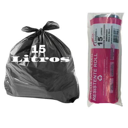 Imagem de Saco Para Lixo Preto Resistente 2 Rolos 15-30-50-100 Litros
