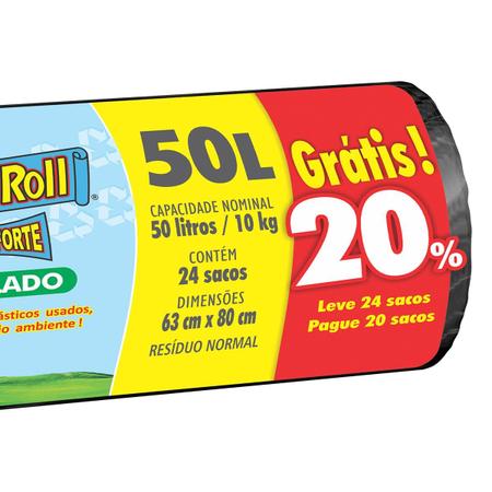 Imagem de Saco Para Lixo Super Forte Reciclado 50L 20un + 20% - Dover Roll