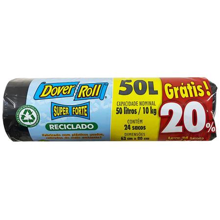 Imagem de Saco Para Lixo Super Forte Reciclado 50L 20un + 20% - Dover Roll