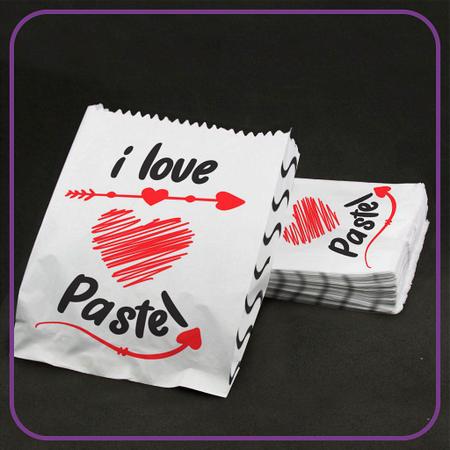 Imagem de Saco Para Pastel Pequeno - Papel Kraft - I Love Pastel (500 unidades)