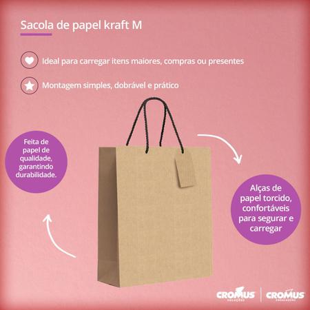 Imagem de Sacola de papel Kraft Premium natural com Alça e Etiqueta Média para Presente Lojas 26x31 cm 1 Un