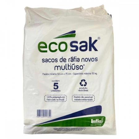 Imagem de Sacos De Rafia Novos Ecosak 50Cm X 75Cm - 50Kg - Pacote Com 5 Pecas Branco