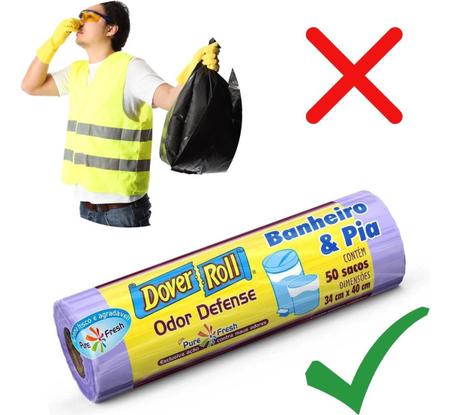 Imagem de Sacos Para Lixo Anti Odor Cheiro Defense Banheiro E Pia 50un