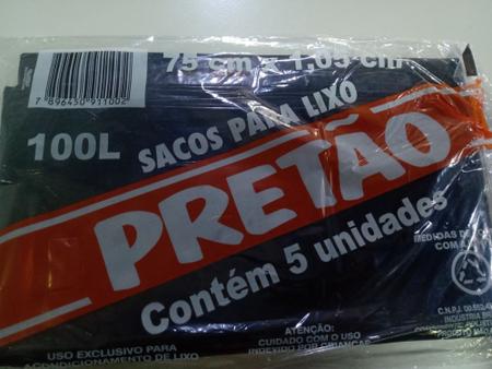 Sacos Para Lixo Pretão 100 Litros com 5 Unidades - Pretao Imagem de Sacos Para Lixo Pretão 100 Litros com 5 Unidades