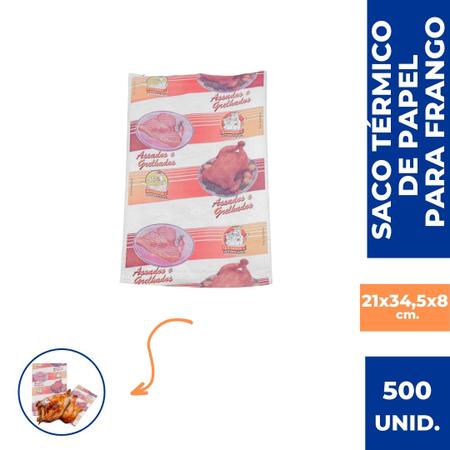 Imagem de Sacos Térmicos de Papel Delivery P/ Frango Costela Assados e Grelhados C/ 500 Un.