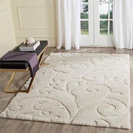 Imagem de SAFAVIEH Florida Shag Collection 2'3 "x 7' Creme / Creme SG455 Scrolling Vine Graceful Swirl Textured Non-Shedding Sala de Estar Quarto Sala de Jantar Entrada Plush 1,2 polegadas Tapete Corredor Grosso