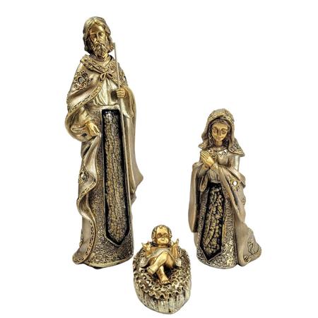 Imagem de Sagrada Família Presépio Dourado 35X12X10Cm Enfeite De Natal