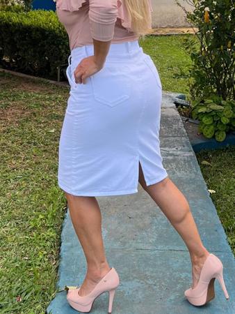 Saia Branca Cl ssica Cintura Alta Com Amarra o Modelo Midi