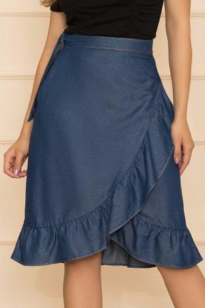 Saia Envelope Alexandra Denim Com Babado N tido Jeans Saia
