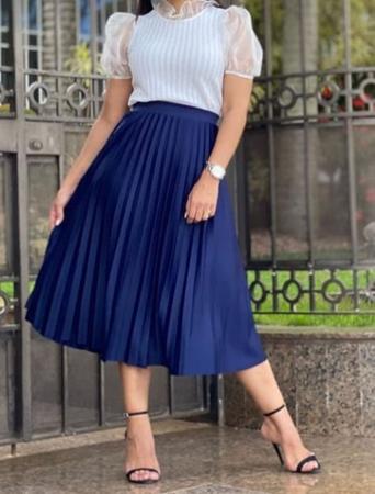 Saia feminina longa plissada poli ster moda influencer Filo