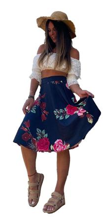 Saia Gode Evase Midi Rodada Babado Estampada Moda Evang lica