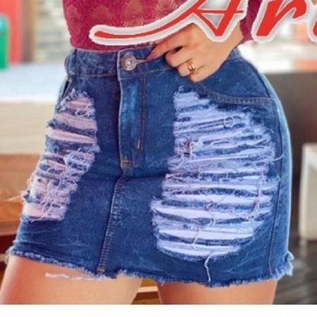 Saia Jeans Chef o Destr i C s Alto Desfiada Forrada Moda Blogueira