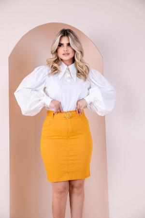 Saia jeans cor mostarda 2025