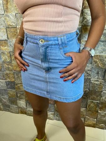 Imagem de Saia Jeans Curta Cintura Alta Mini Saia Moda Blogueira