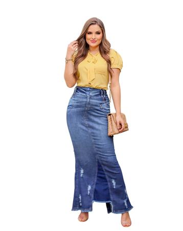Saia Jeans Longa Sereia Joyaly Feminina Moda Evang lica Saia
