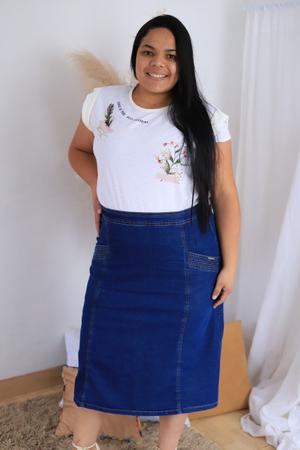 Saia Jeans Midi Lyon 40 ao 46 Sarai 5292 Saia Feminina