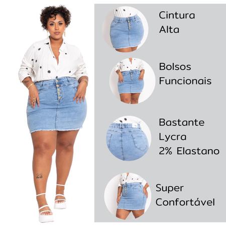 Imagem de  Saia Jeans Plus Size Curta Clara Com Fenda 