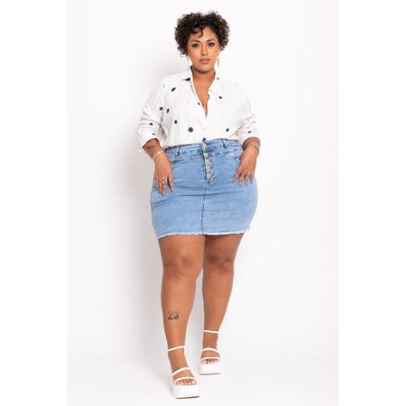 Imagem de  Saia Jeans Plus Size Curta Clara Com Fenda 