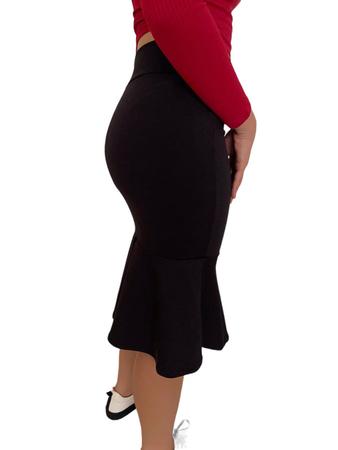 Saia midi preta justa com babado sales