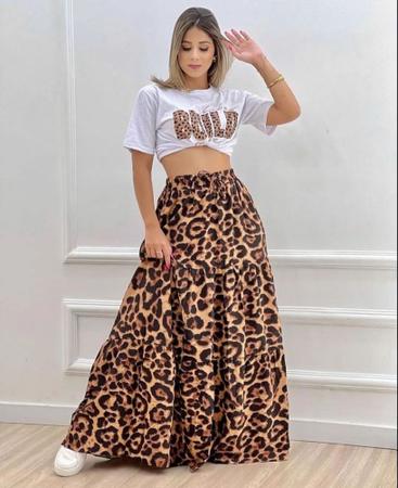 Saia animal print longa hot sale