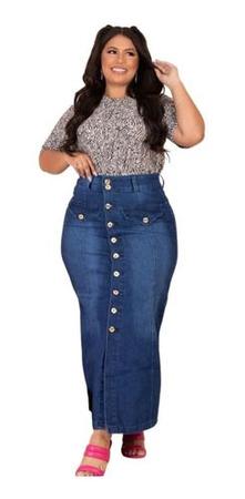 Saia Longa Cintura Alta Plus Size Jeans Com Lycra - MM Modas - Saia Plus  Size Feminina - Magazine Luiza