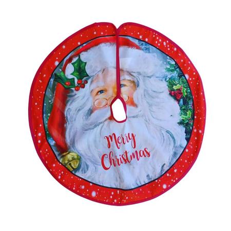 Imagem de Saia Para Árvore de Natal Papai Noel Merry Chistmas Ø60cm Estampada - Poliéster.