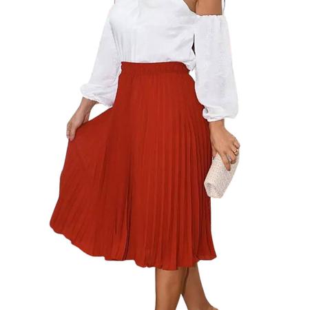 Saia Plissada Midi Crepe Moda Evang lica Look Modas Octavio