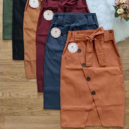 Saia Secret ria Midi Feminina Com Bot es Moda Evag lica Micaji