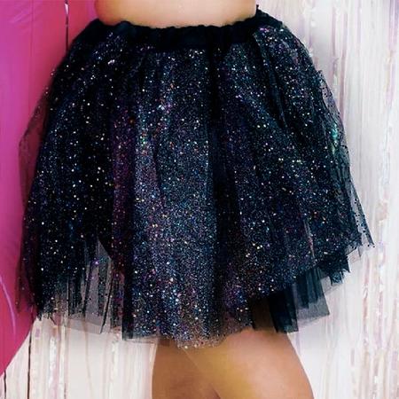 Imagem de Saia Tule Tutu Infantil Adulto Preto P/ Halloween Carnaval