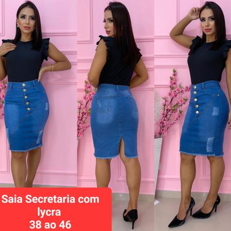 Saias secretarias jeans evang lica Dk modas Saia Feminina