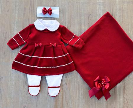 Imagem de Saída de maternidade vermelha em tricô para menina