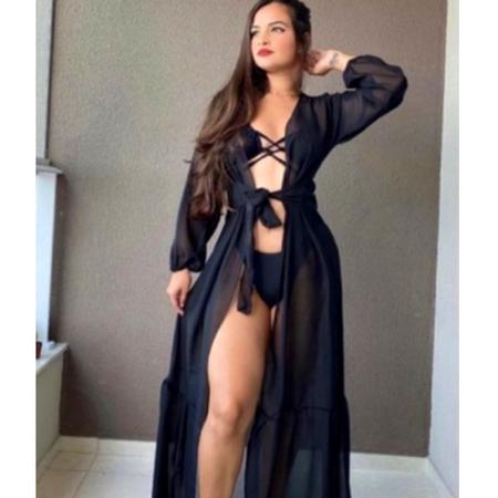 Saida de Praia Longa com Manga Longa Estilo Vestido Luxo - Quem Diria Imagem de Saida de Praia Longa com Manga Longa Estilo Vestido Luxo