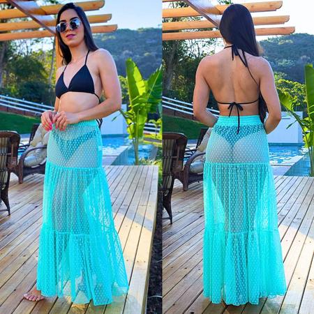 Saida De Praia Vestido Com Babado Longa Envelope Comprida Moda