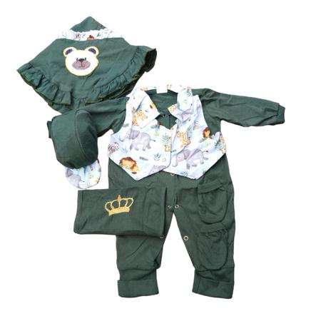 Imagem de saida maternidade menino verde safari roupa bebe recém nascido manta