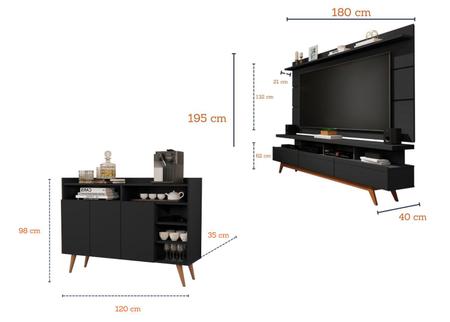 Imagem de Sala Completa Rack e Painel TV 70" Vivare Wood 1.8 e Buffet Aparador Celta Giga Móveis