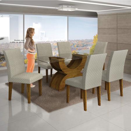 Imagem de Sala de Jantar Completa com Mesa Tampo de Vidro, 6 Cadeiras e Aparador Leifer Canela