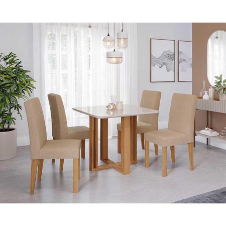 Imagem de Sala de Jantar Mesa Flora Quadrada TP com Vidro com 4 Cadeiras Maia Nature/Off White/Gengibre