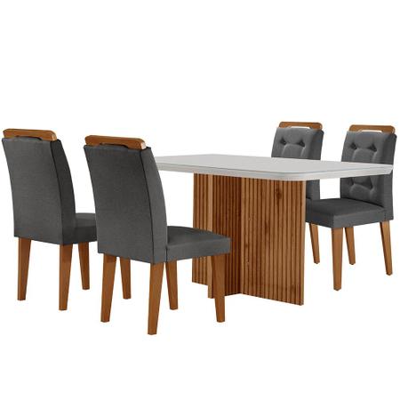 Imagem de Sala de Jantar Mesa Olímpia 120CM MDF Vidro Canto Copo com 4 Cadeiras Carol Moderna